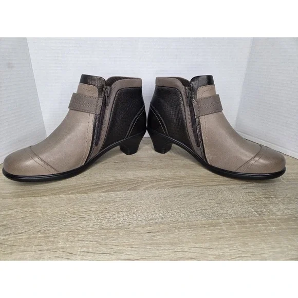 Orthofeet Bioheel Emma Ankle Boots Brown Taupe Leather Buckle Heel Size 9 X-wide - Picture 6 of 16